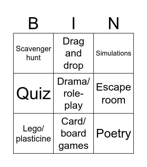 Playful learning Bingo Card