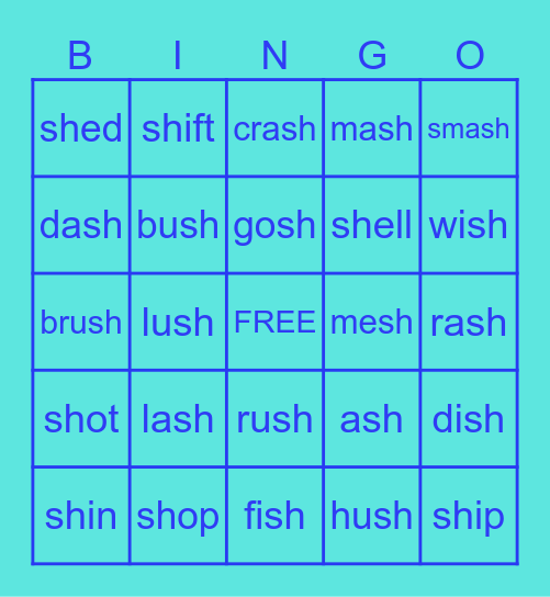 UFLI Lesson 45 "SH" Words Bingo Card
