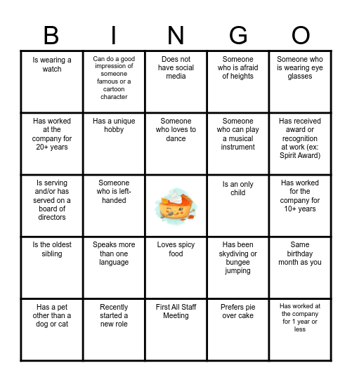 Easy As Pie Bingo Card