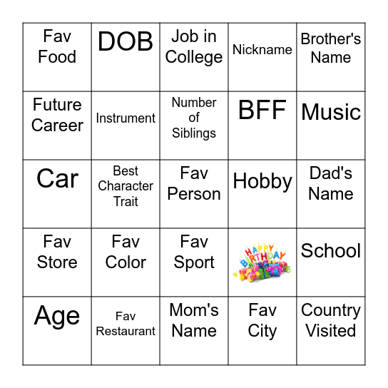 Jacey's Bingo Card