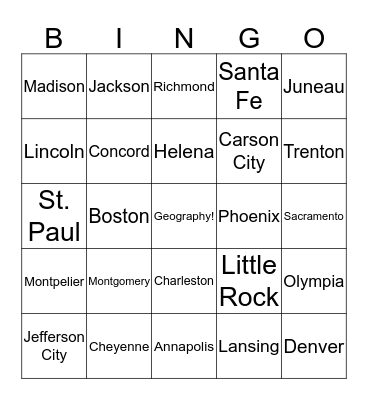 Geography Bingo Card