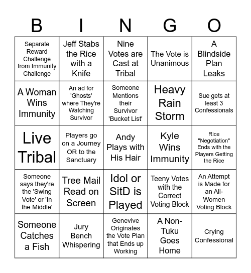 Survivor 47 Episode 10 Bingo Card