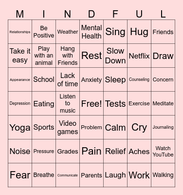 Stress Relieved Bingo Card