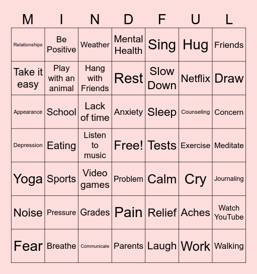 Stress Relieved Bingo Card