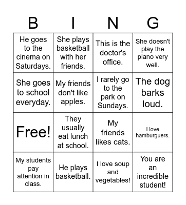 Present Simple Bingo!! Bingo Card
