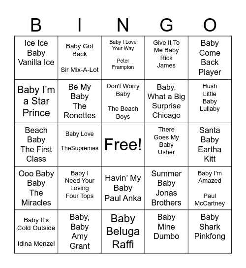 Courtney's Baby Shower Musical Bingo Card