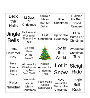 Christmas Songs Singo Bingo Card