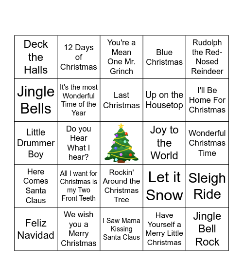 Christmas Songs Singo Bingo Card