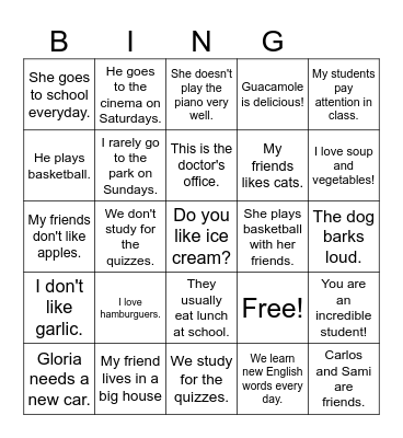 Present Simple Bingo!! Bingo Card