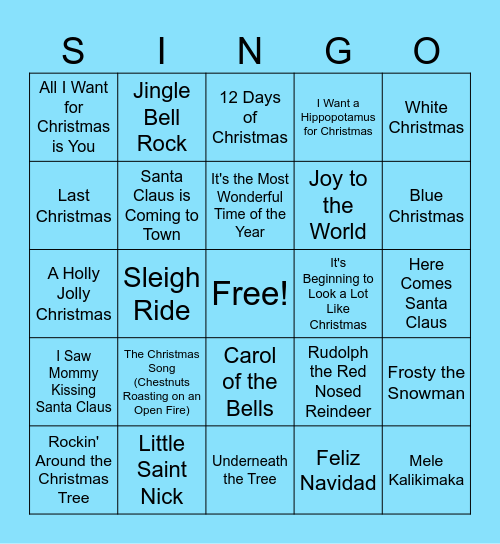 Christmas Singo Bingo Card