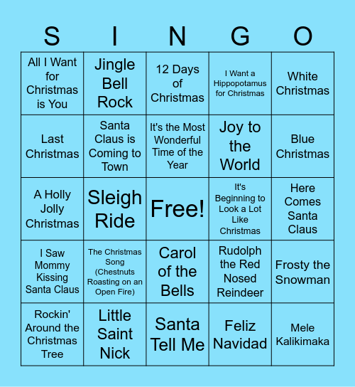 Christmas Singo Bingo Card