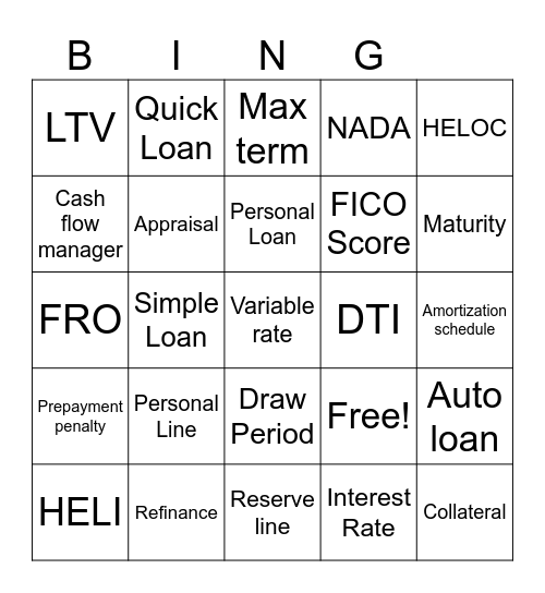 LENDING BINGO Card