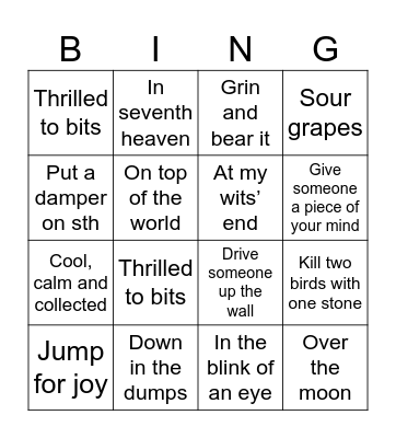 IDIOMS Bingo Card