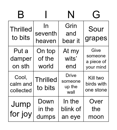 IDIOMS Bingo Card