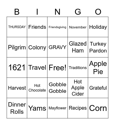 Thanksgiving Bingo Card