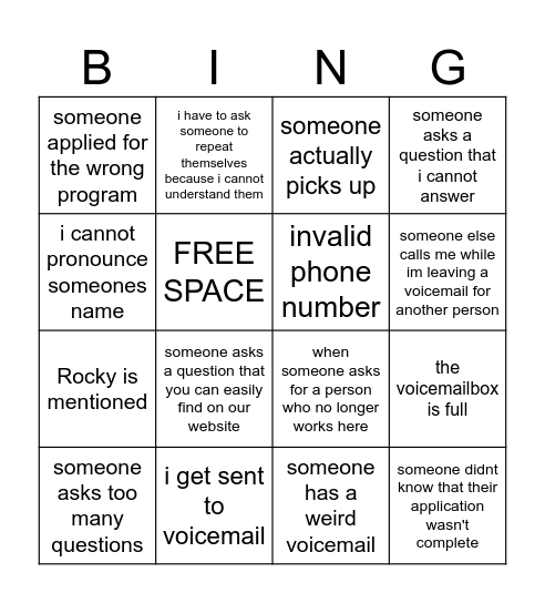 Cold-Call Bing Bingo Card