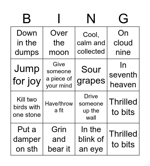 IDIOMS Bingo Card