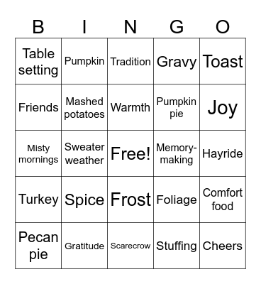 Fall Bingo Card