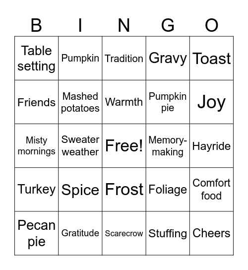 Fall Bingo Card