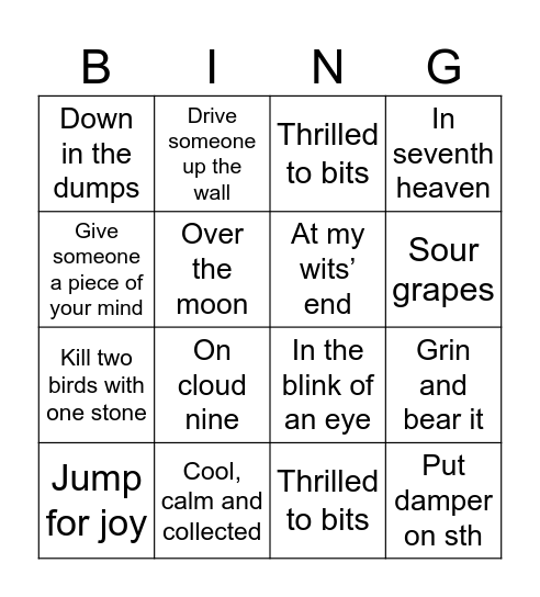 IDIOMS Bingo Card