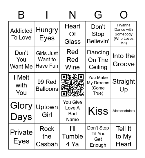 80'S HITS Bingo Card