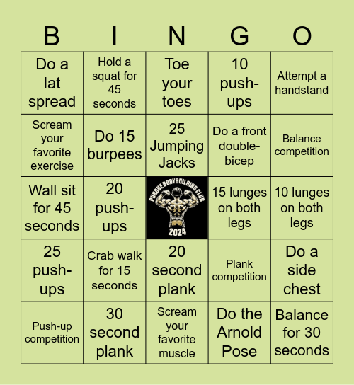 Purdue Bodybuilding Bingo Card