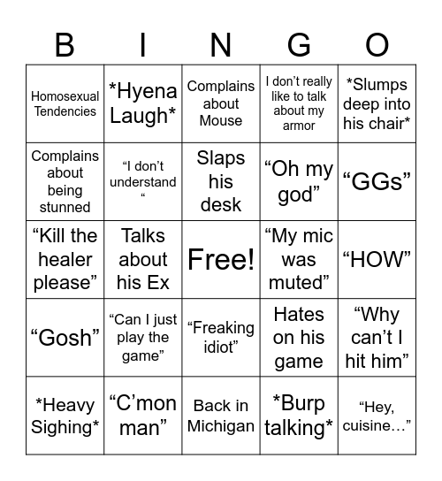 Trentil the Lentil Bingo Card