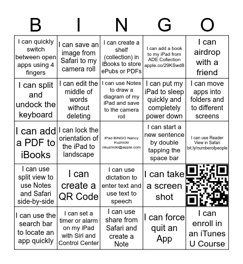 iPad Bingo Card