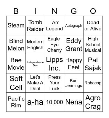 Game Shows, Mockbusters, & One-Hit Wonders Bingo Card