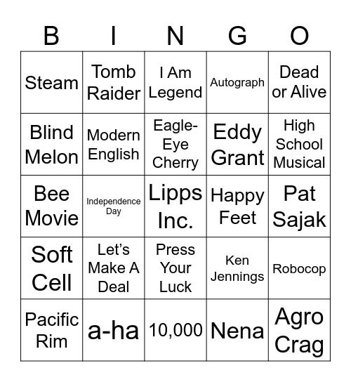 Game Shows, Mockbusters, & One-Hit Wonders Bingo Card