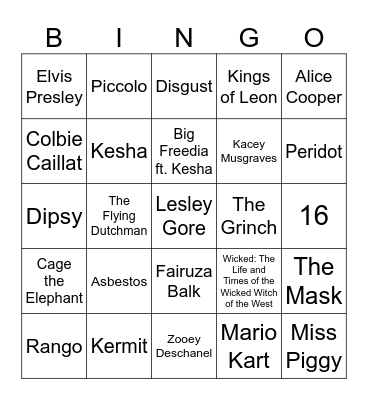 Adaptations of Oz, Green Characters, & Rainbow Songs Bingo Card