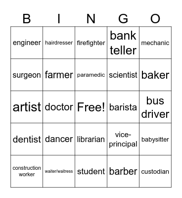 Jobs Bingo Card