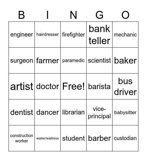 Jobs Bingo Card