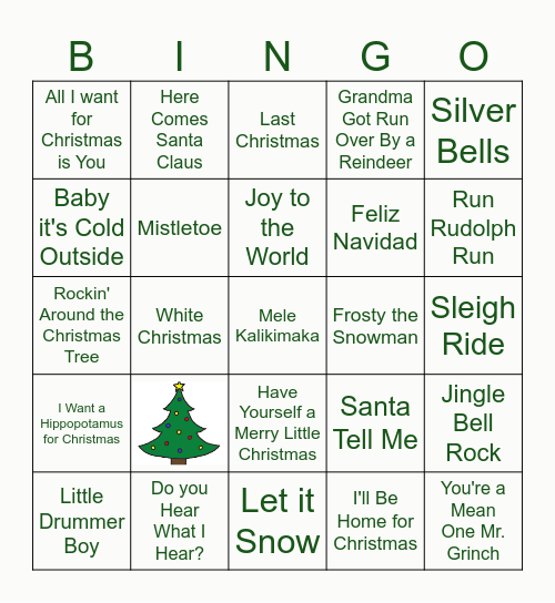 Christmas Song Bingo Card