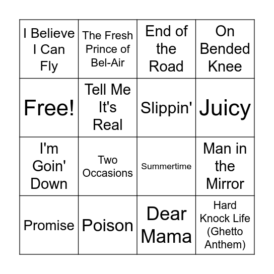 Music Bingo Card
