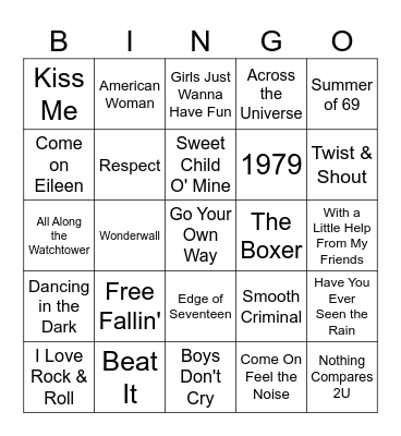 Song Covers Bingo Card