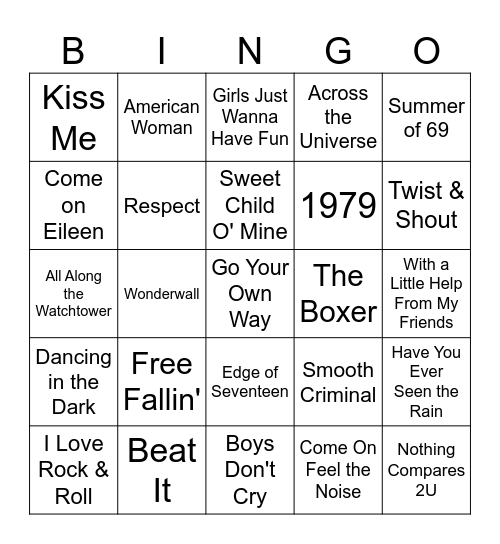 Song Covers Bingo Card