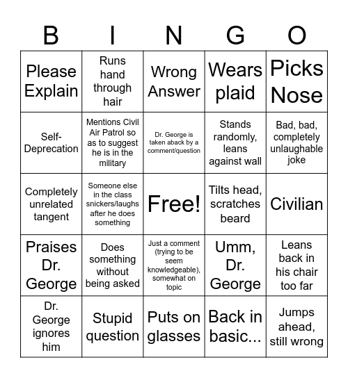 Thank You for Your Service Bingo Card