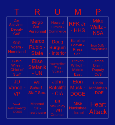 Trump Cabinet/Staff Bingo Card