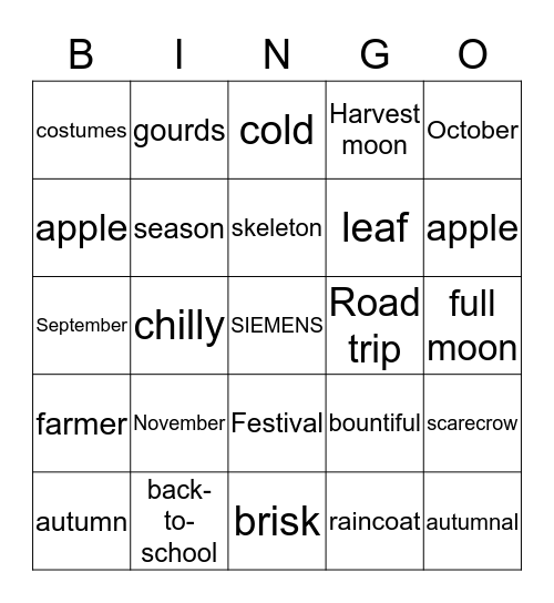 Fall Festival Bingo Card