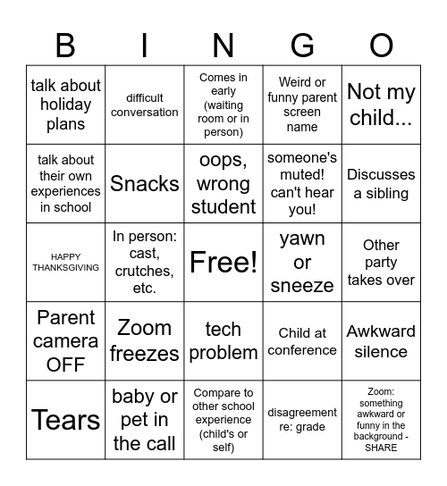 PT Conferences BINGO! Bingo Card