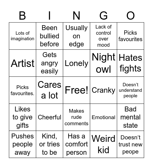 Dusk Bingo Card