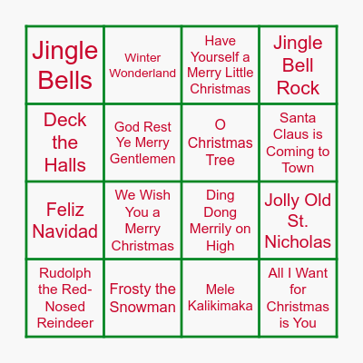 CHRISTMAS SONG BINGO Card
