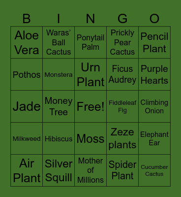 Greenhouse Bingo Card
