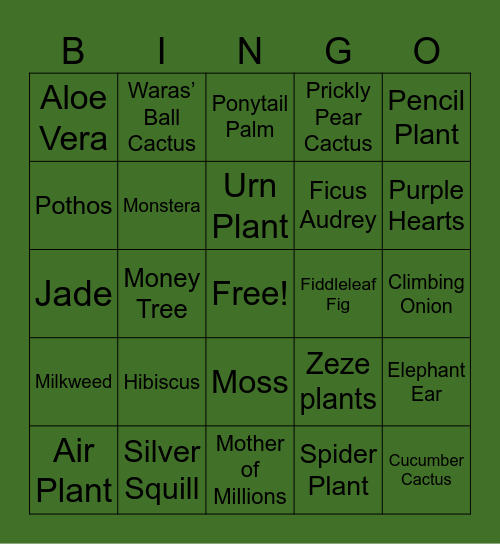 Greenhouse Bingo Card