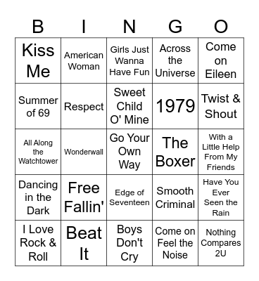 Song Covers Bingo Card