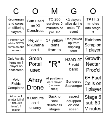 COMGO Bingo Card