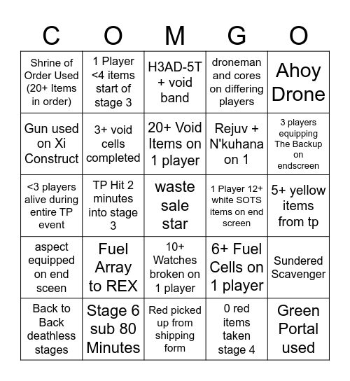 COMGO Bingo Card