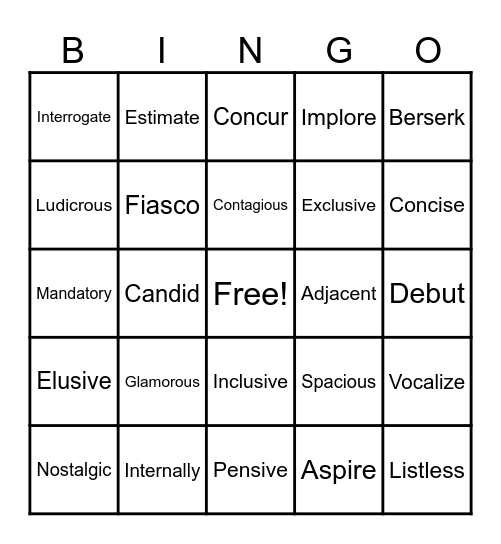 VOCABULARY REVIEW Bingo Card