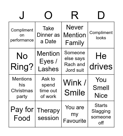 Jordo Bingo Card